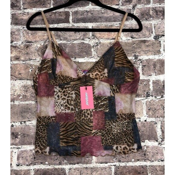 Edikted Tops - Edikted Animal Print Mesh Tank Top NWT Women L Y2K 90s Style Patchwork Crop Cami